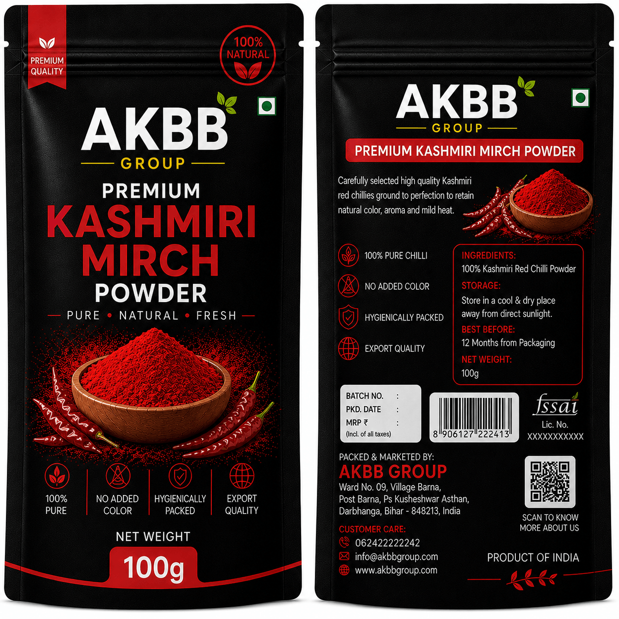 AKBB GROUP Kashmiri Red Chilli Powder 100g