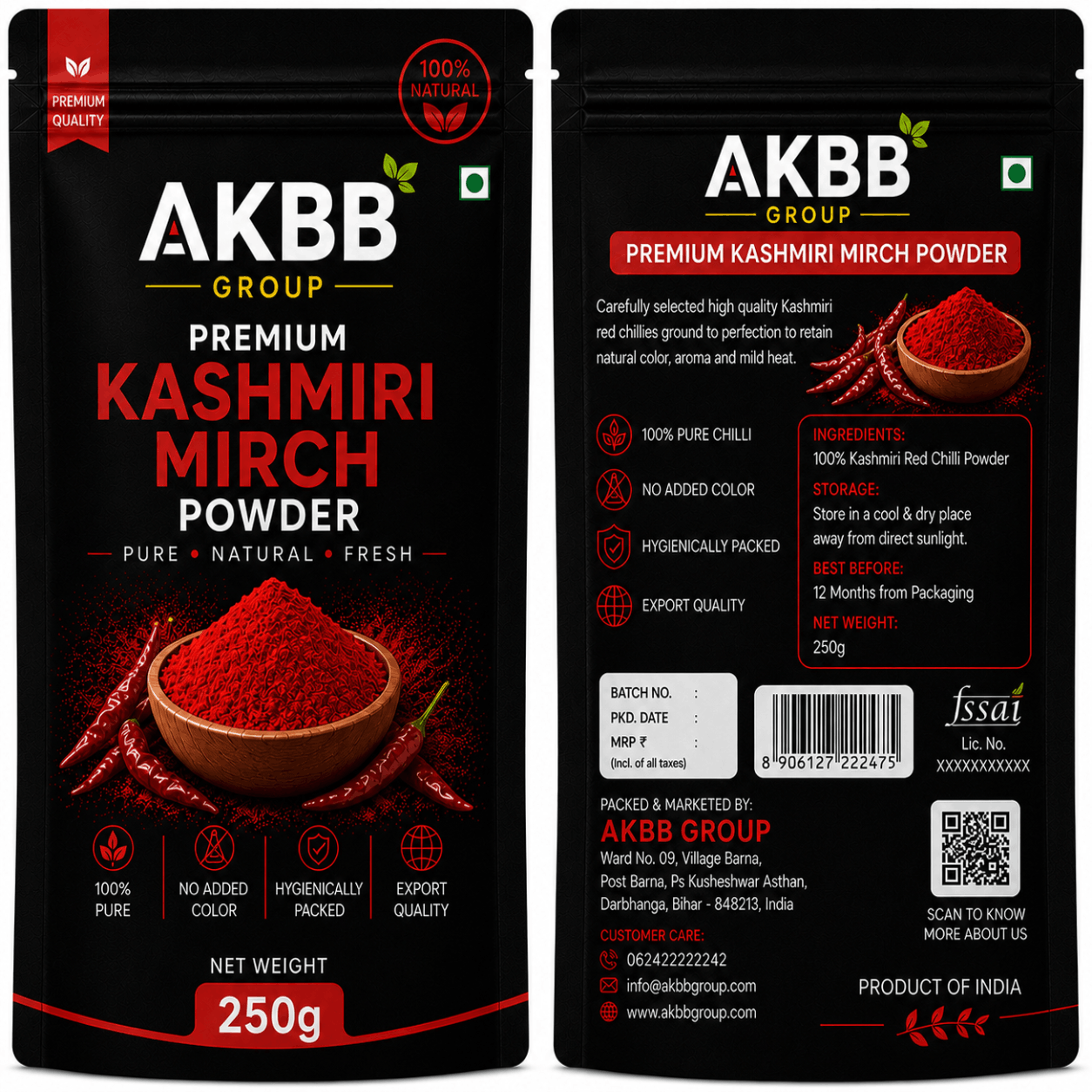 AKBB GROUP Kashmiri Red Chilli Powder 250g