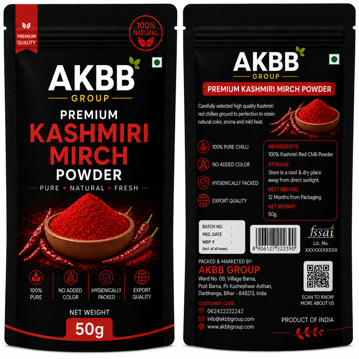 AKBB GROUP Kashmiri Red Chilli Powder 50g